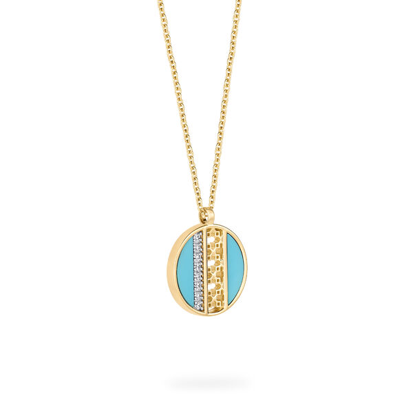 Turquoise and Diamond Medallion Pendant Necklace, Small (14 mm)